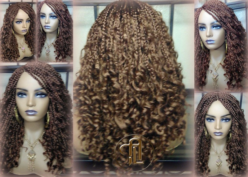 Box Braid Boho Short Curly Wig 14in Brown Auburn 30 Distressed Goddess Box Braids Loose Curly Hair