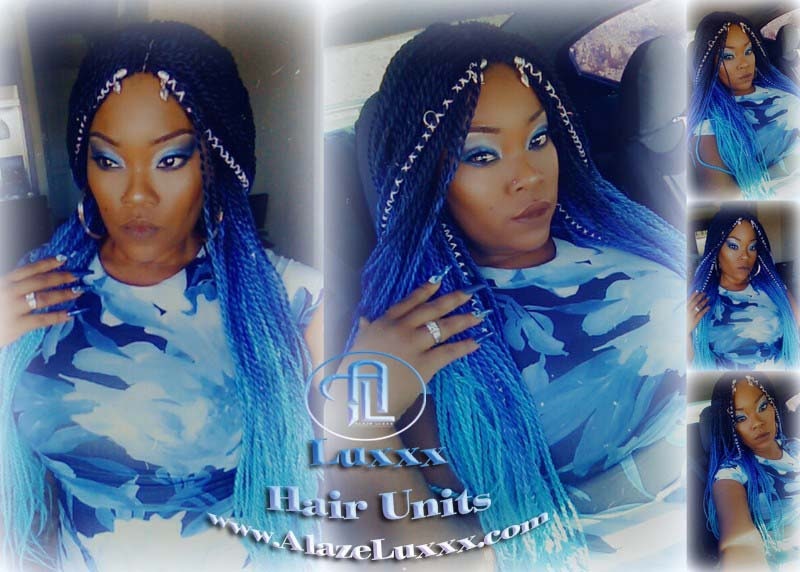 Senegalese Twist Braid Wig Blue Ombre Small Long Micro Braids Royal Baby Sky Blue Unicorn Mermaid Wig Sale Alopecia Blue Braids