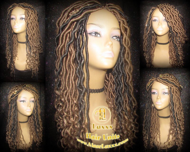 Wavy Goddess Faux Locs Blonde Honey 27 Brown Hair Gypsy Bohemian Boho Dread Loc 27 DE SE Dred Lock Braided Wigs Carnival Festival Hair