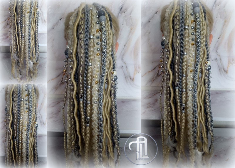 Ponytail Hair Fall Extensions Blonde 613 Grey Silver Elements Accents Feathers synthetic box braids hair scrunchie clip in Clip on Braids