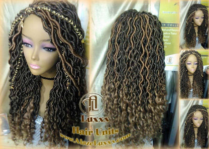 Distressed Dread DE SE Dred Lock Braided Wigs Brown Blonde Goddess Faux Loc Wig  Long Wavy Blonde Tips Ends 27  Hair Bohemian Boho Gypsy