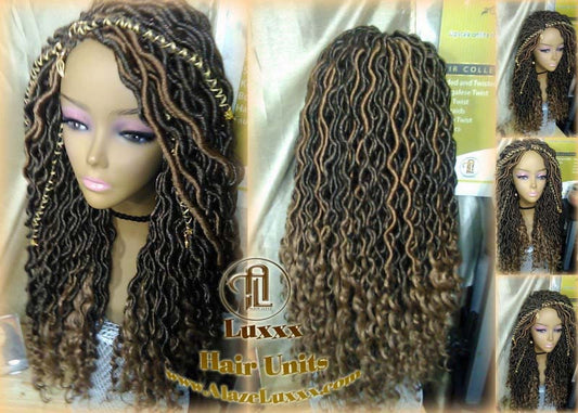 Distressed Dread DE SE Dred Lock Braided Wigs Brown Blonde Goddess Faux Loc Wig  Long Wavy Blonde Tips Ends 27  Hair Bohemian Boho Gypsy