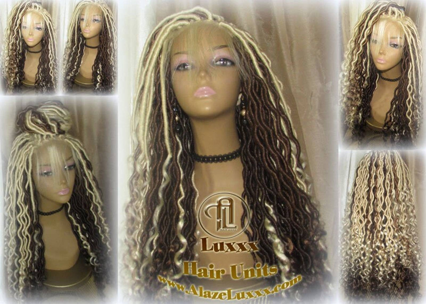 Goddess Faux Locs Platinum Blonde Brown 27 Gypsy Boho 613 Boho Braid Wig Bohemian Lace Dreads Closure Cosplay Mermaid Summer Spring