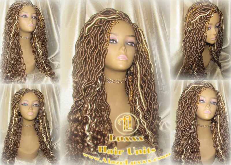 Platinum Blonde Honey Goddess Faux Gypsy Bohemian Boho Dread Loc Wig Blonde #613 #27 Wavy Marley DE SE Dred Lock Blonde Crochet Braided Wigs
