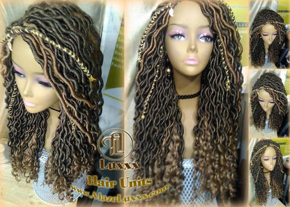 Distressed Dread DE SE Dred Lock Braided Wigs Brown Blonde Goddess Faux Loc Wig  Long Wavy Blonde Tips Ends 27  Hair Bohemian Boho Gypsy