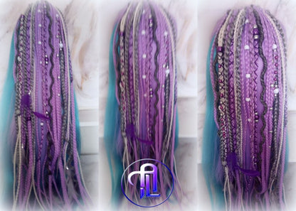 Ponytail Hair Fall Extensions Purple Grey White Elements Accents Feathers synthetic box braids hair scrunchie clip in Clip on Braids