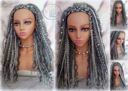 Headband Wig Silver Grey 44 51 Braids Dreads Mix Set Twist Soft Crochet Boho Dread Braid Set Bohemian extensions