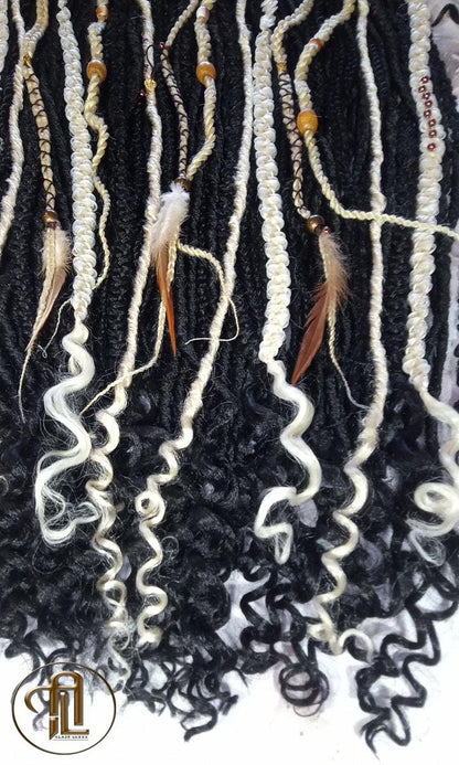 Hippy Bohemian Black 613 Blonde  Dreadlocks Braids SE Set Kit Mixed Soft Crochet Boho Hair Full Head Curly Wavy Extensions Textured Single