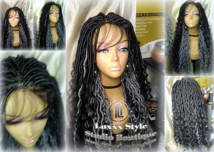 Faux Locs Synthetic Goddess LONG Lace Salt N Pepper Closure w Baby Hairs Dread Wig Wavy Black Carnival Cosplay Rave Raver 1b 51