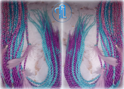 Ponytail Hair Fall Extensions Pink Ombre Purple Blue Elements Accents Feathers senegalese twist braids hair scrunchie gender reveal