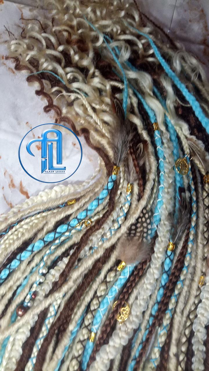 Blue Bohemian Brown Blonde Blue Set Soft boho dreadlocks textured braid wavy SE Full set Curls dreads Dragon Braid Festival Long Jungle Hair
