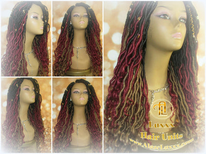 Long Goddess Locs Red Burgundy  530 Ombre  Black  Blonde 27  Marley Crochet Synthetic Dread Dred Loc Lock Costume Cosplay Wig Rave Festival