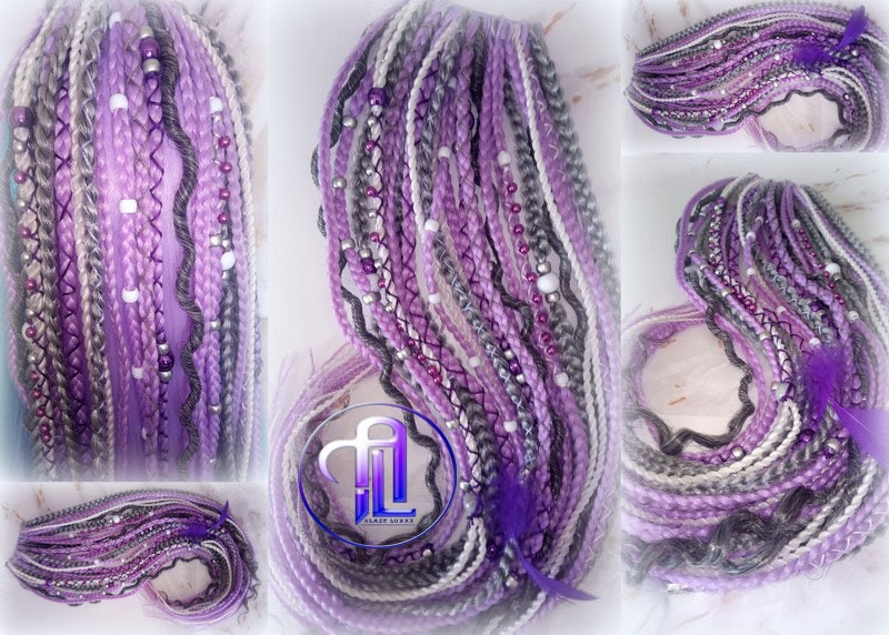 Ponytail Hair Fall Extensions Purple Grey White Elements Accents Feathers synthetic box braids hair scrunchie clip in Clip on Braids