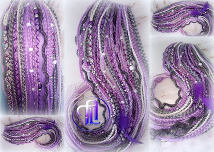 Ponytail Hair Fall Extensions Purple Grey White Elements Accents Feathers synthetic box braids hair scrunchie clip in Clip on Braids