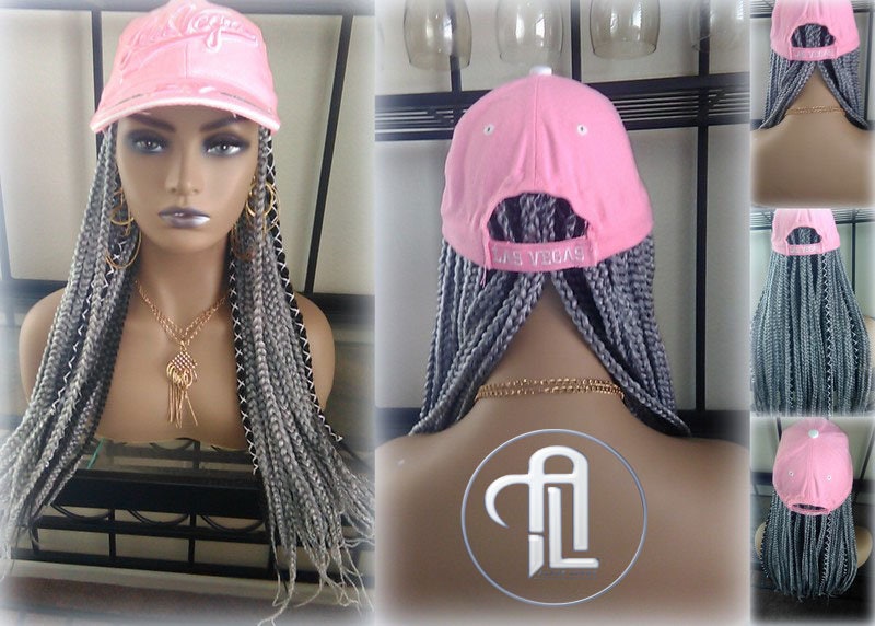 Silver Grey Black Box Braid Hat Wig  Gym Hat Baseball Cap Braided Hat Wig Women Hair Summer Winter Hat Hair Cap Wig Hat Chemo Hat Alopecia