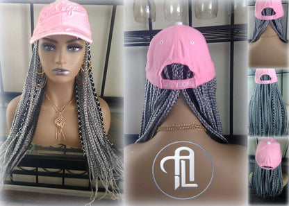 Silver Grey Black Box Braid Hat Wig  Gym Hat Baseball Cap Braided Hat Wig Women Hair Summer Winter Hat Hair Cap Wig Hat Chemo Hat Alopecia