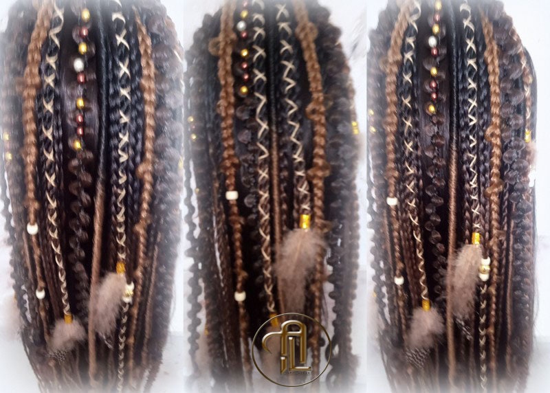 Ombre Black Brown Blonde Ponytail Hair Fall Viking Renaissance Extensions Elements Accents Feathers synthetic braids hair scrunchie clipin
