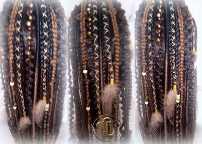 Ombre Black Brown Blonde Ponytail Hair Fall Viking Renaissance Extensions Elements Accents Feathers synthetic braids hair scrunchie clipin