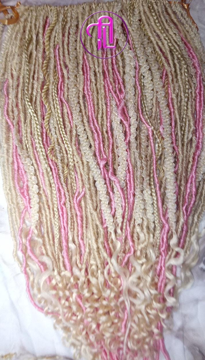 Oink  Blonde 613 Single End  SE 75 Piece Set Straight wavy dreads tebraid Bohemian synthetic dreadlock Soft Boho Dread Braid Hair Extension