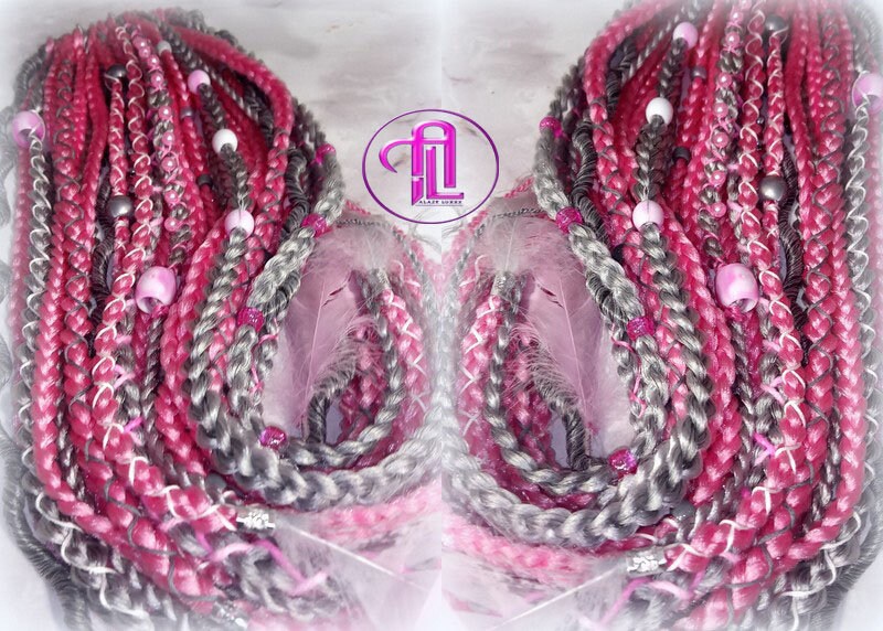 Pink Grey Silver Ponytail Hair Fall Extensions Elements Accents Feathers synthetic box braids hair scrunchie clip in Clip on Braids