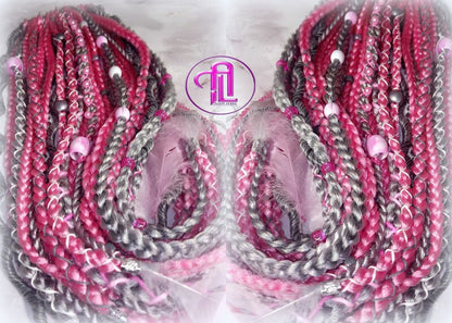 Pink Grey Silver Ponytail Hair Fall Extensions Elements Accents Feathers synthetic box braids hair scrunchie clip in Clip on Braids