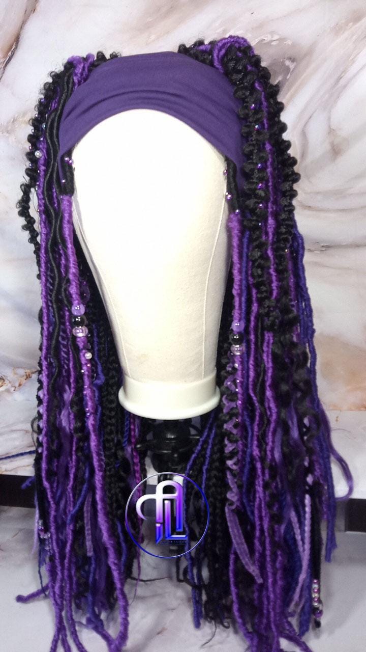 Wide Headband Wig Viking Ombre Goddess Boho Locs Black Purple Crochet Synthetic Dread Curly Ends Braided Hair Fall Twist Butterfly loc