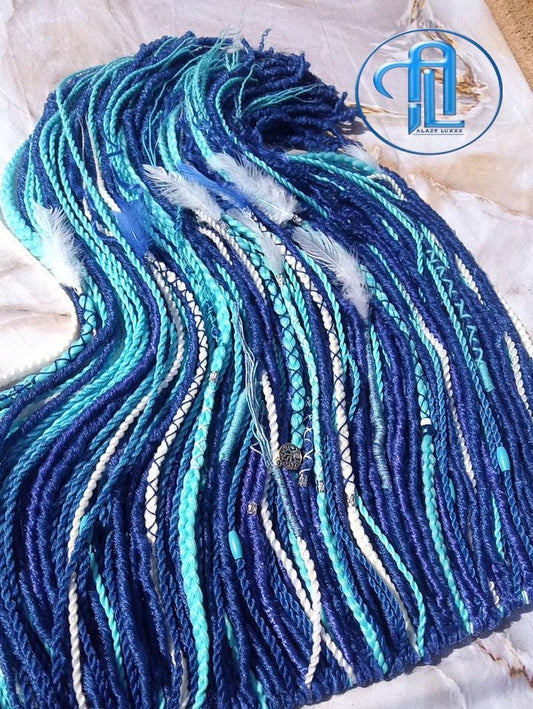 Blue White Ombre SE Synthetic Crochet Straight Dreads Braids synthetic soft and light Braid in hair extension Fake Faux Dreads Partial Set