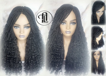 Black boho curly box braids 1b Box Braid Wig Long Medium Straight bohemian gypsy Curly Box Braids