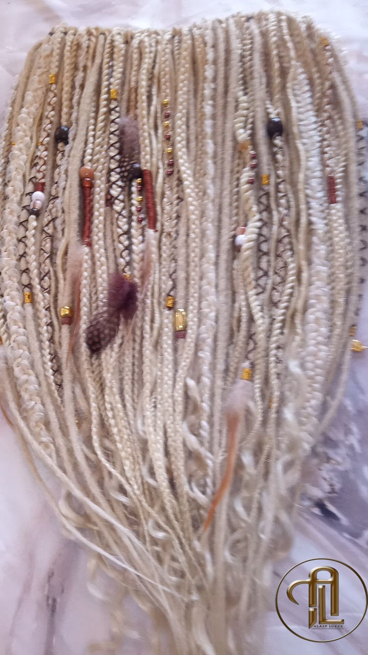Boho Blonde Single Ended Dreads Full Set Festival Viking Braid in Dreads Extensions DE SE Synthetic Braid in Dreadlocks 613 Locs Extensions