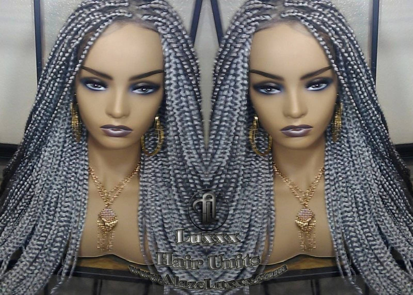Box Braid 44 51 Wig Grey Gray Silver Lace Baby Hair Storm Long Medium Straight Glueless! Braid Lace Wig Pre Stretched Braiding Hair