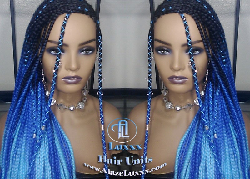 Cornrow Black Blue Ombre Lemonade Braid Wig French Braids Feed in Braids Box Braids Mermaid Unicorn Rainbow Hair