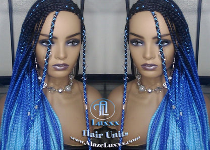 Cornrow Black Blue Ombre Lemonade Braid Wig French Braids Feed in Braids Box Braids Mermaid Unicorn Rainbow Hair