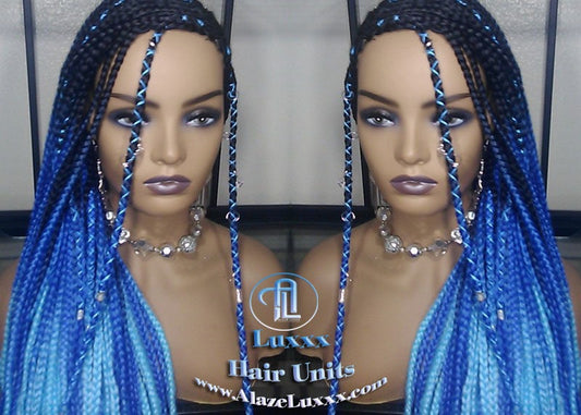 Cornrow Black Blue Ombre Lemonade Braid Wig French Braids Feed in Braids Box Braids Mermaid Unicorn Rainbow Hair