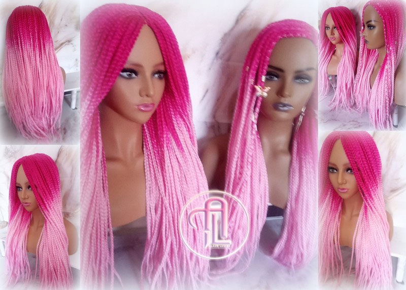 Light Pink Hot Cosmic Pink Mermaid Wig Box Braids braided Synthetic hair Lace Part Barbie Core Barbie Movie Barbie Hair wig Barbie Core
