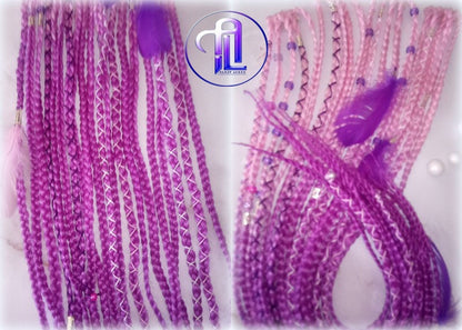 Pink Purple Ombre Clip in Braid Long 24 in Boho Extensions Pink Ombre Purple Box braiding hair Rave Festival Feathers Elements