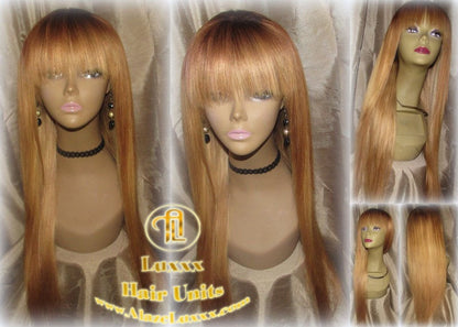 Chian Chinese Bang Wig Virgin Hair Honey Blonde Ombre Straight Hair Highlights Balayage Closure Blonde Wig 27 613 platinum dark roots