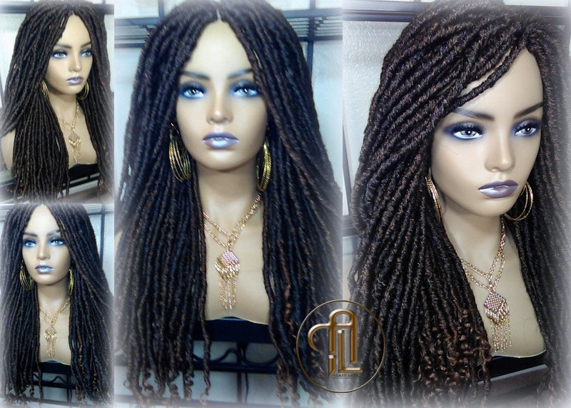Long Straight Black Brown 30 Goddess Faux Locs Kinky Curly Ends Dread Wig Gypsy Faux Synthetic Dred Loc Bohemian Boho
