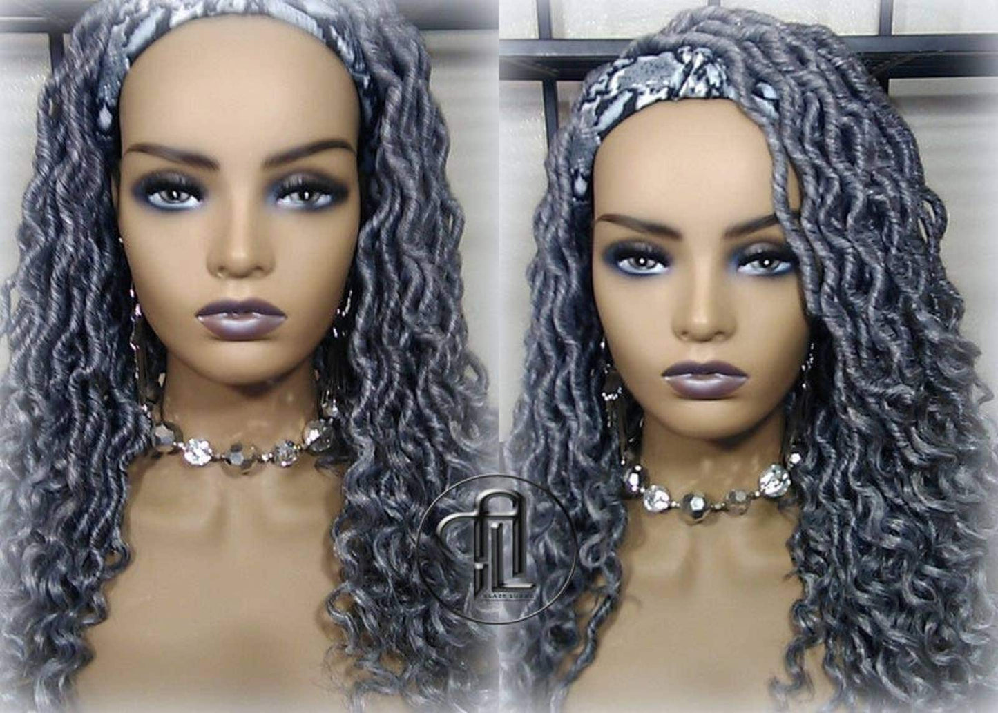 Headband Wig Short 14in Goddess Faux Dread Locs Salt N Pepper 44 51 Gypsy Boho Silver Grey Gray Platinum Storm Wig Unit Wavy READY TO SHIP