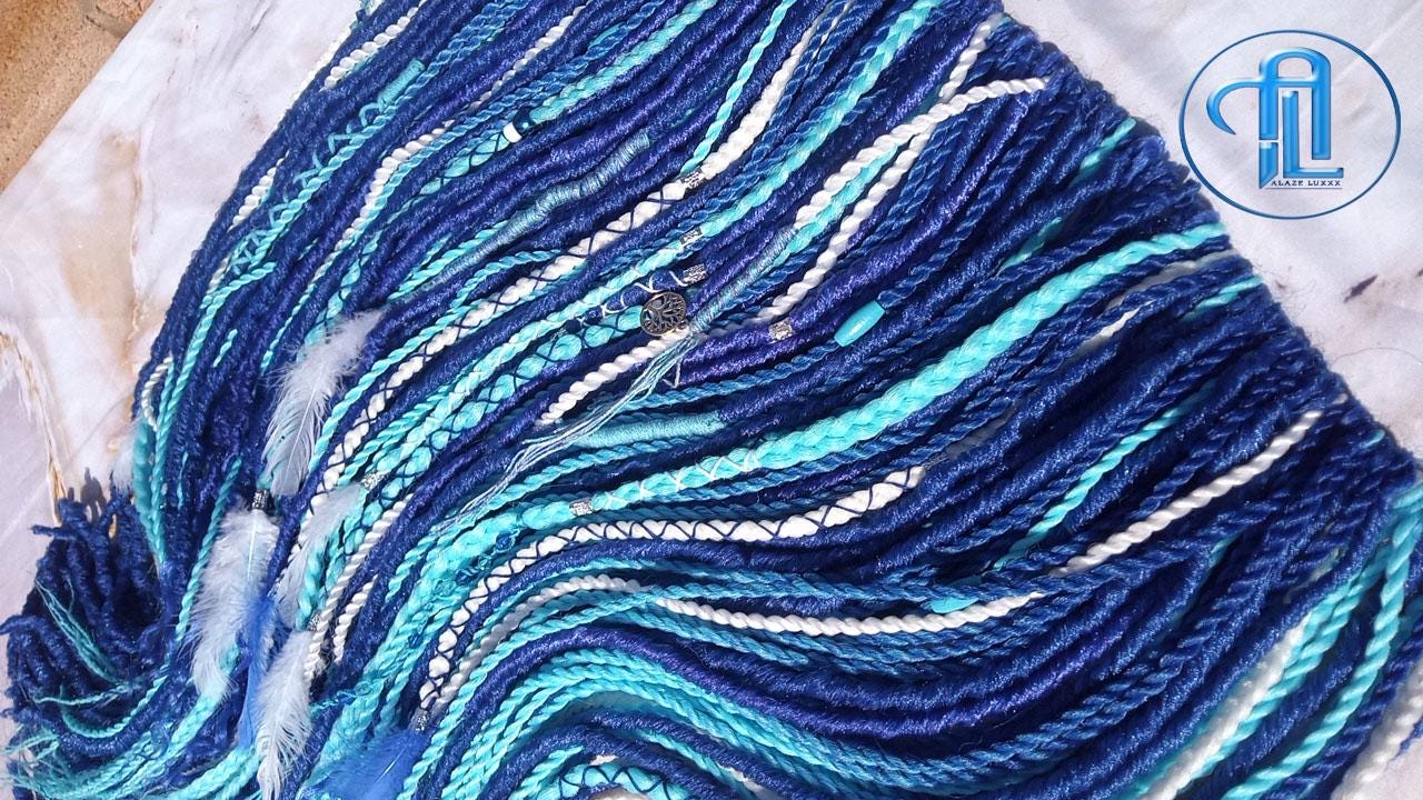 Blue White Ombre SE Synthetic Crochet Straight Dreads Braids synthetic soft and light Braid in hair extension Fake Faux Dreads Partial Set