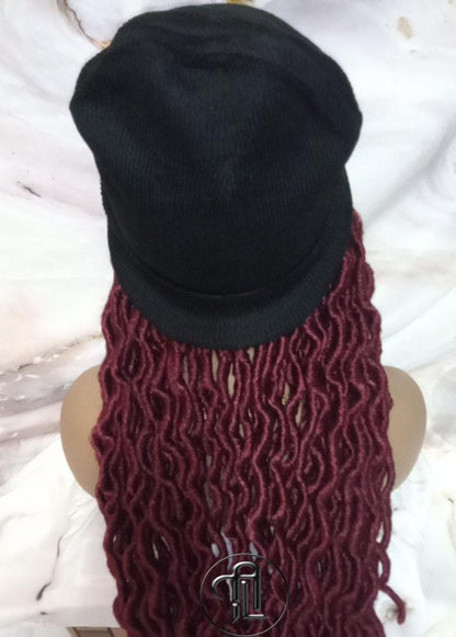 Beanie Hat Burgundy wavy faux locs Boho Style Long Hat Beanie Braided Hat Winter fall fashion Cap Wig Hat Chemo Hat Alopecia