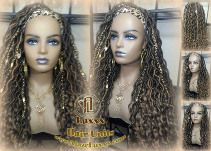 Headband Wig Blonde Tips 27 Brown Blonde Goddess Faux Loc Bohemian Boho Gypsy