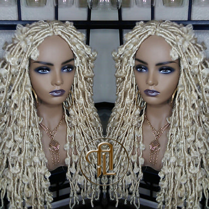 Butterfly Locs Platinum Blonde 613 Braided Wig Large Long  Boho Wig Blonde #613  Messy Hair Wig Distressed Butterfly Locs Ready to ship