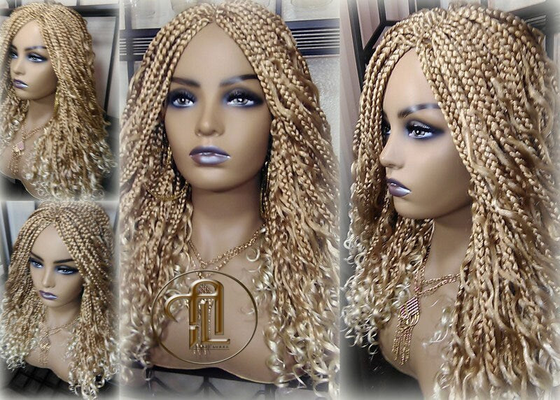 14 in Box Braid Boho Short Curly Wig Blonde 27 613 Mix Ombre Balayage Honey Blonde Platinum Wig for Black White Women Alopecia