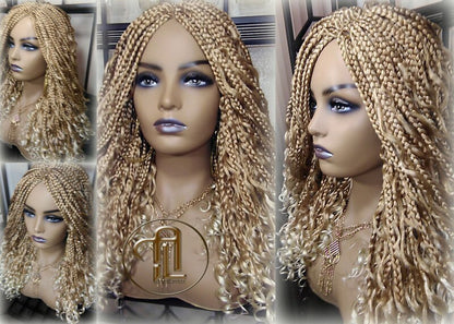 14 in Box Braid Boho Short Curly Wig Blonde 27 613 Mix Ombre Balayage Honey Blonde Platinum Wig for Black White Women Alopecia