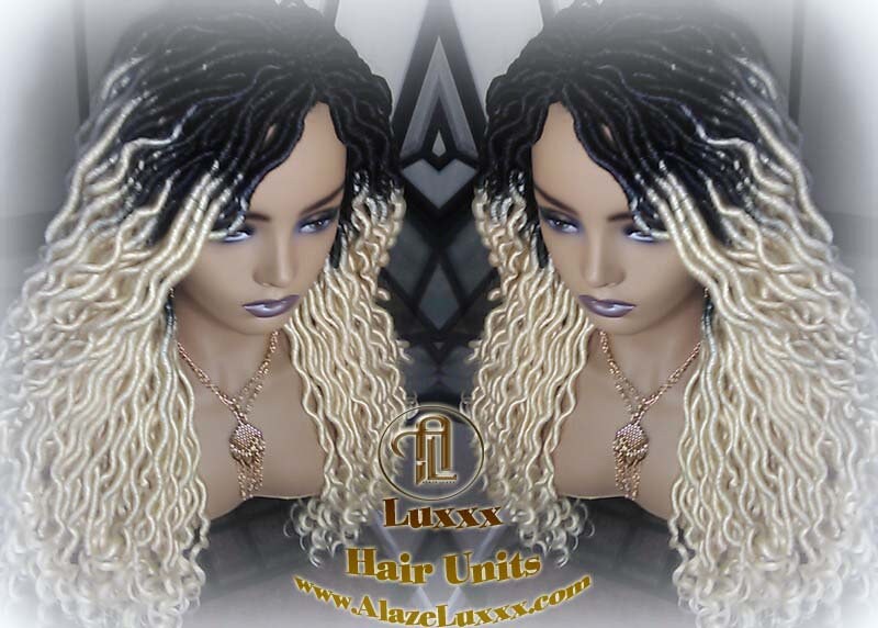 Gypsy Bohemian 613 Goddess Faux Dread Wig 1B Black Blonde Ombre Dark Roots Marley Dred Lock Platinum Braided Wig