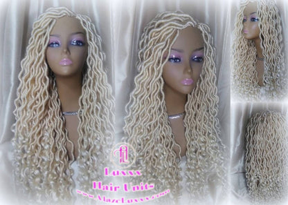 Platinum Blonde Braided Wig Gypsy Bohemian Boho Goddess Faux Dread Locs Wig Unit! Blonde #613 Marley Dred Lock Wig Crochet Messy Hair Wig