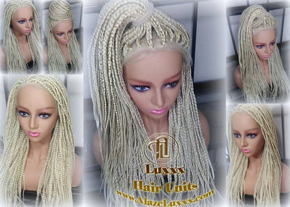Plaitnum Blonde 613 Box Braid Wig Ombre Balayage White Blonde Platinum Lace Baby Hair Unit Small Medium Straight Glueless! Braid Lace Wig