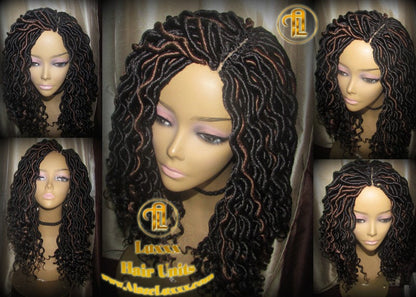 Black 1b 30 Goddess Faux Locs Wavy Curly Crochet 16 inch Short Medium Braid Wig Black Brown  Marley Dreds Braid Wig faux Loc Wig