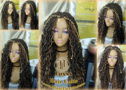 Distressed Dread DE SE Dred Lock Braided Wigs Brown Blonde Goddess Faux Loc Wig  Long Wavy Blonde Tips Ends 27  Hair Bohemian Boho Gypsy