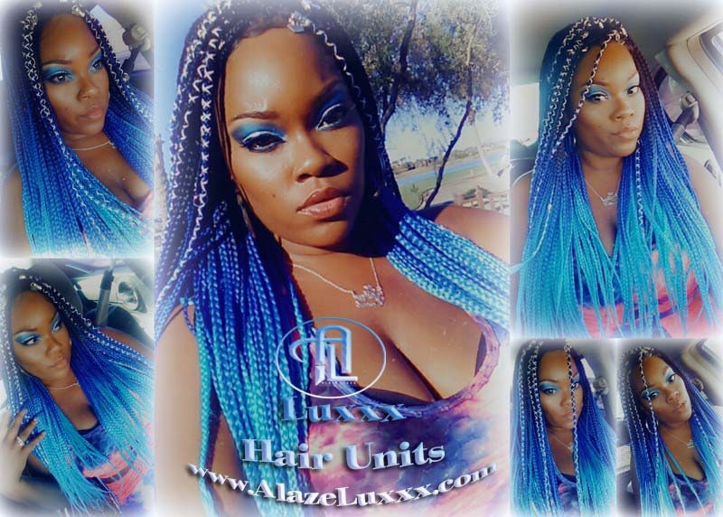 Ombre Blue Mermaid Hair Box Braids Wig  Blue Ombre Straight long wig Small Medium royal sky baby blue  Cosplay Wig Carnival Festival Hair
